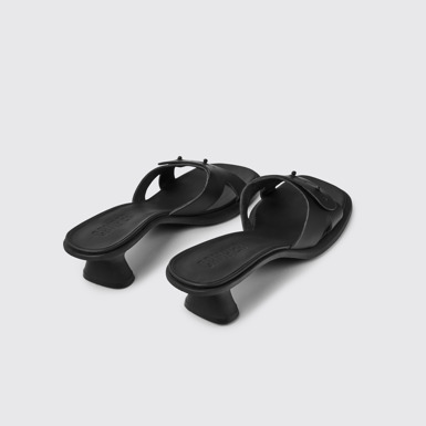 Back view of Dina Black leather sandals for women