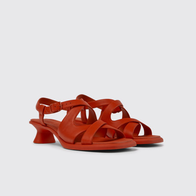 Front view of Dina Red leather sandals for women
