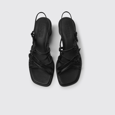 Overhead view of Meda Black leather sandals for women