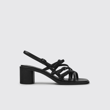 Side view of Meda Black leather sandals for women