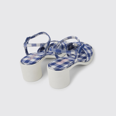 Back view of Meda Blue and white recycled cotton sandals for women