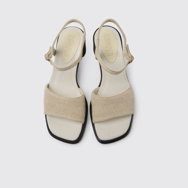 Overhead view of Meda Beige recycled hemp and cotton sandals for women