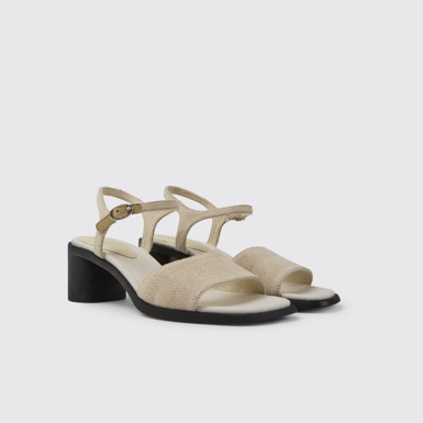 Front view of Meda Beige recycled hemp and cotton sandals for women