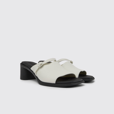 Front view of Meda White and black leather sandals for women