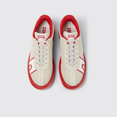 Overhead view of Runner K21 Gray and red textile and nubuck sneakers for women