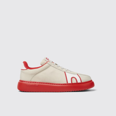 Side view of Runner K21 Gray and red textile and nubuck sneakers for women