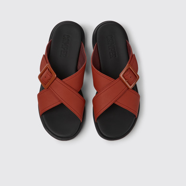 Overhead view of Edy Red leather sandals for women