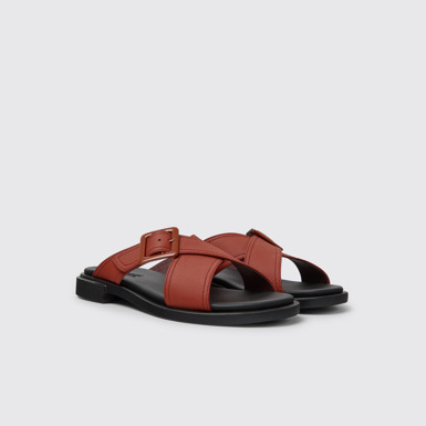 Front view of Edy Red leather sandals for women