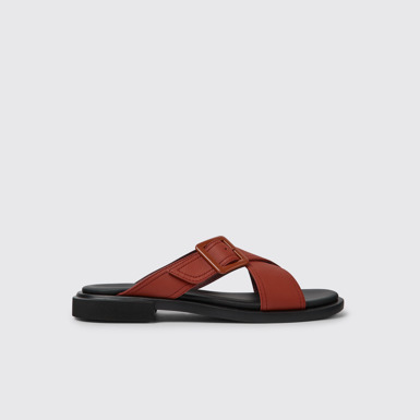 Side view of Edy Red leather sandals for women