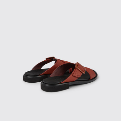Back view of Edy Red leather sandals for women