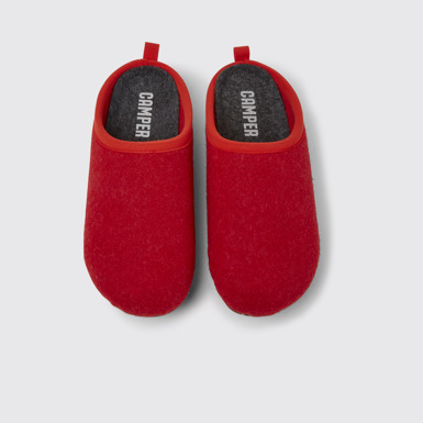 Overhead view of Wabi Red wool women’s slippers