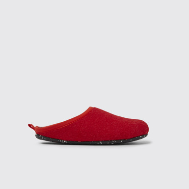 Side view of Wabi Red wool women’s slippers