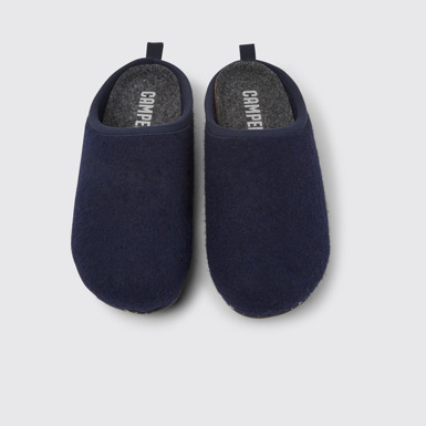 Overhead view of Wabi Blue wool women’s slippers