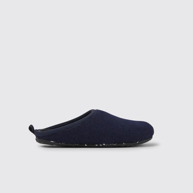 Side view of Wabi Blue wool women’s slippers