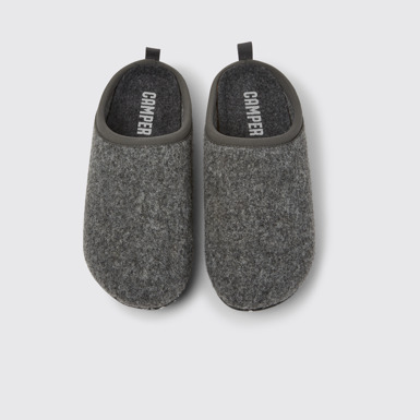 Overhead view of Wabi Grey wool women’s slippers