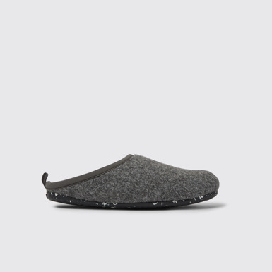 Side view of Wabi Grey wool women’s slippers