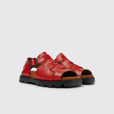 Front view of Brutus Sandal Red leather sandals for women