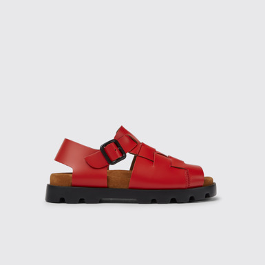 Side view of Brutus Sandal Red leather sandals for women