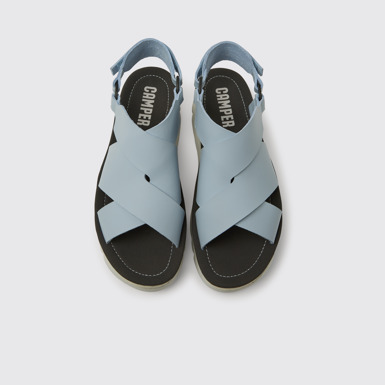 Overhead view of Oruga Up Blue leather sandals for women