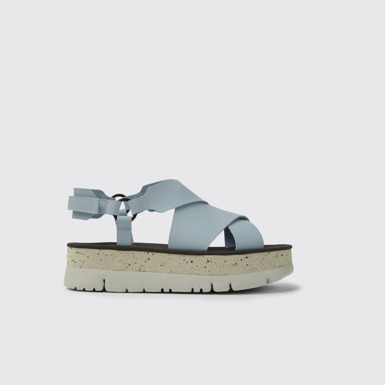 Side view of Oruga Up Blue leather sandals for women