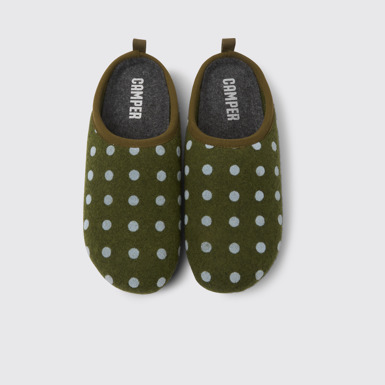 Wabi Pantuflas de lana verdes y azules para mujer