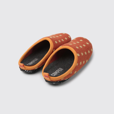 Wabi Pantuflas de lana naranjas y café para mujer