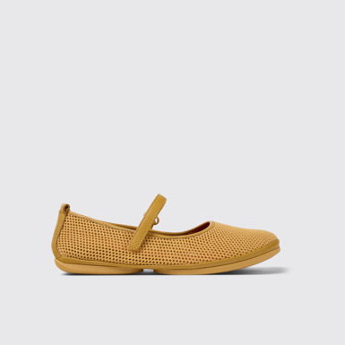 Side view of Right Orange Textile/Leather Ballerina for Women