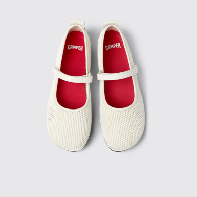 Overhead view of Right Nina White Tencel Mesh and Leather Ballerinas for Women.