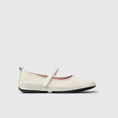 Side view of Right Nina White Tencel Mesh and Leather Ballerinas for Women.