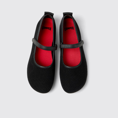 Overhead view of Right Nina Black Tencel Mesh and Leather Ballerinas for Women.