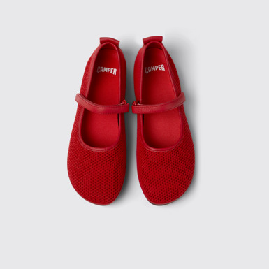 Overhead view of Right Nina Red Tencel Mesh and Leather Ballerinas for Women.