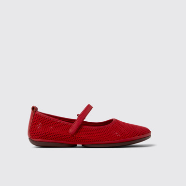 Side view of Right Nina Red Tencel Mesh and Leather Ballerinas for Women.