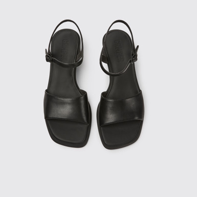 Overhead view of Meda Black leather sandals for women