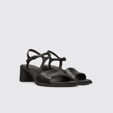 Front view of Meda Black leather sandals for women