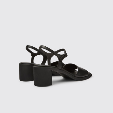 Back view of Meda Black leather sandals for women