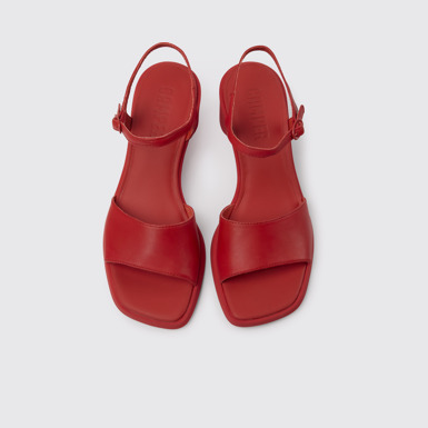 Overhead view of Meda Red leather sandals for women