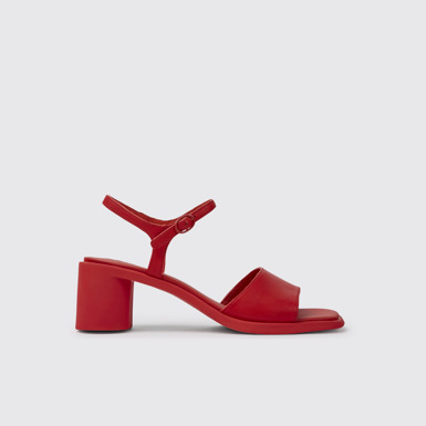 Side view of Meda Red leather sandals for women
