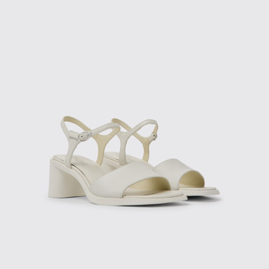 Front view of Meda White leather sandals for women