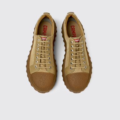 Overhead view of Ground Beige textile and leather shoes for women