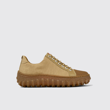 Side view of Ground Beige textile and leather shoes for women