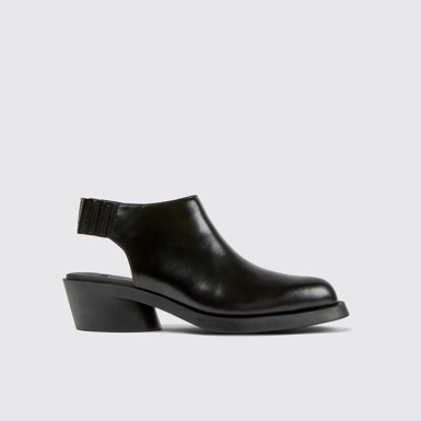 Side view of Bonnie Black leather heels for women