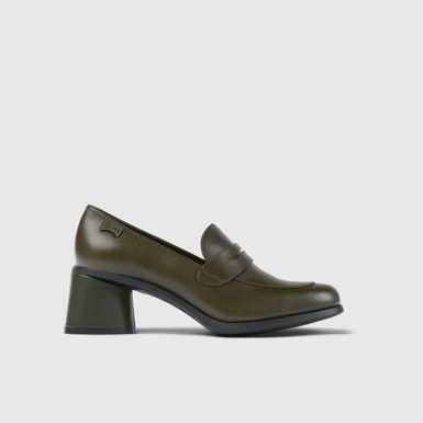 Side view of Kiara Green leather heels