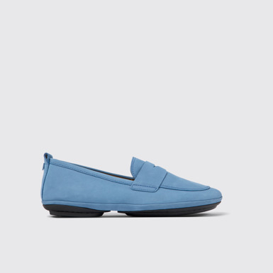 Side view of Right Blue nubuck shoes for women