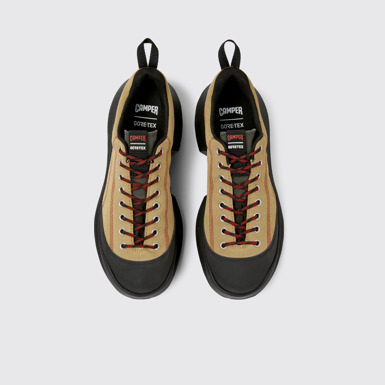 Overhead view of CRCLR Beige nubuck and textile sneakers for women