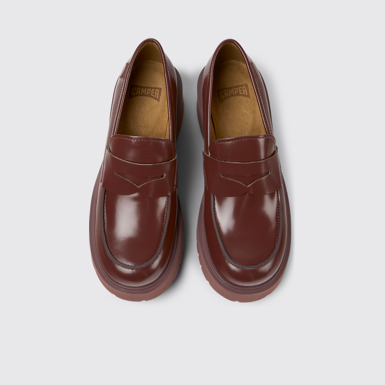Overhead view of Milah Burgundy leather loafers for women
