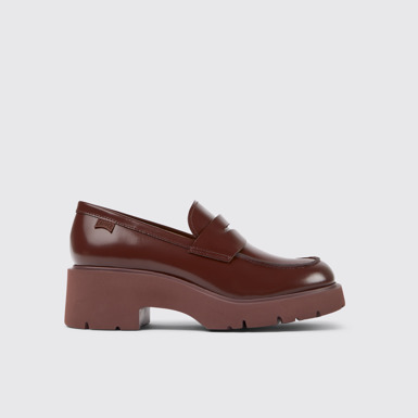 Side view of Milah Burgundy leather loafers for women
