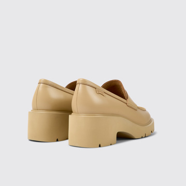 Back view of Milah Beige leather loafers for women