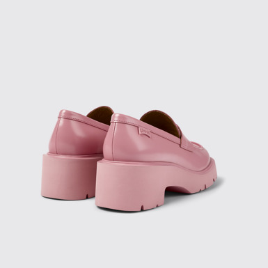 Back view of Milah Pink leather loafers for women