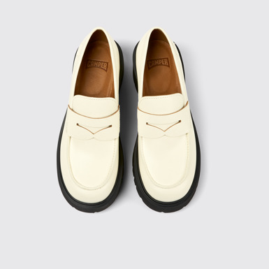 Overhead view of Milah White leather loafers for women