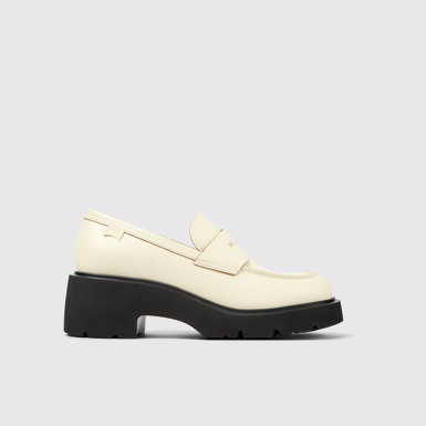 Side view of Milah White leather loafers for women